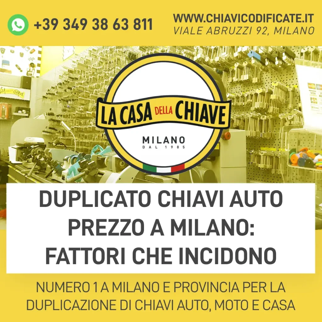 Duplicato chiavi auto prezzo a Milano: fattori che incidono