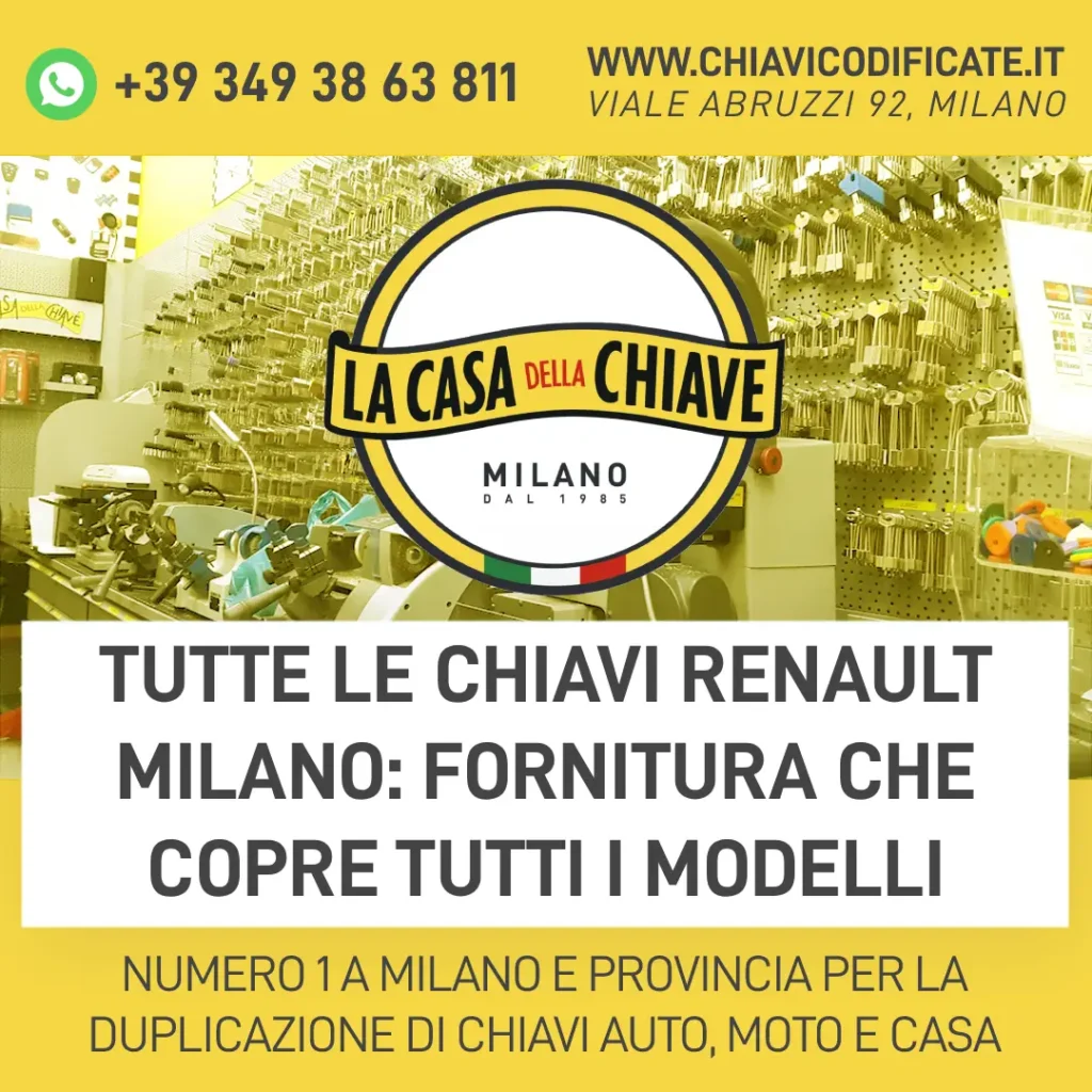 Tutte le chiavi Renault Milano: fornitura che copre tutti i modelli