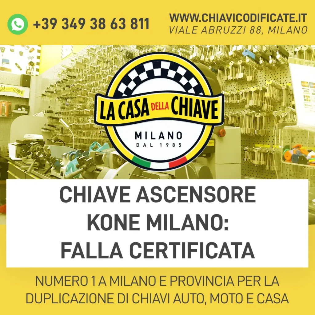 Chiave ascensore KONE Milano: falla certificata