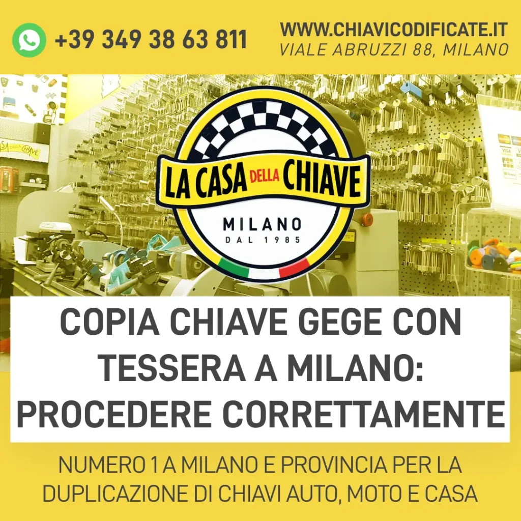 Copia chiave GeGe con tessera a Milano: procedere correttamente