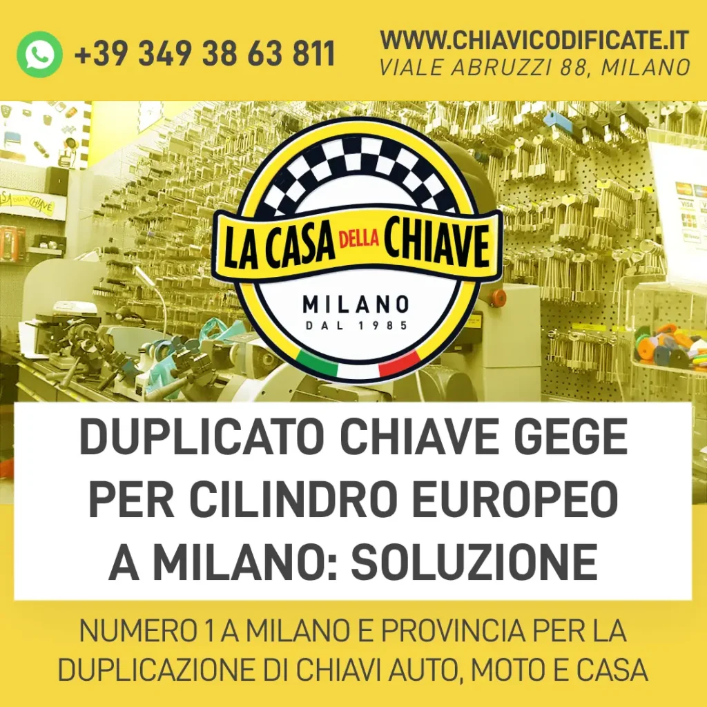 Duplicato chiave GeGe per cilindro europeo a Milano: soluzione