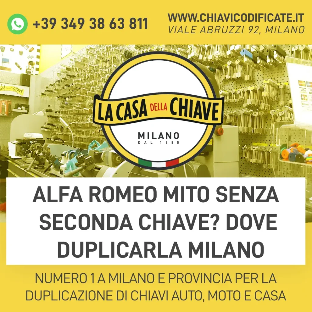 Alfa Romeo MiTo Senza Seconda Chiave? Dove Duplicarla Milano