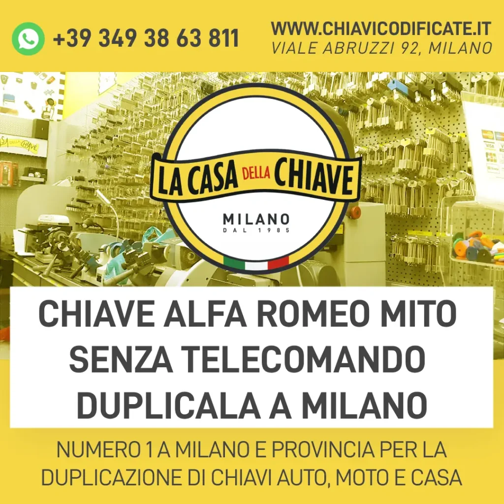 Chiave Alfa Romeo MiTo Senza Telecomando Duplicala a Milano