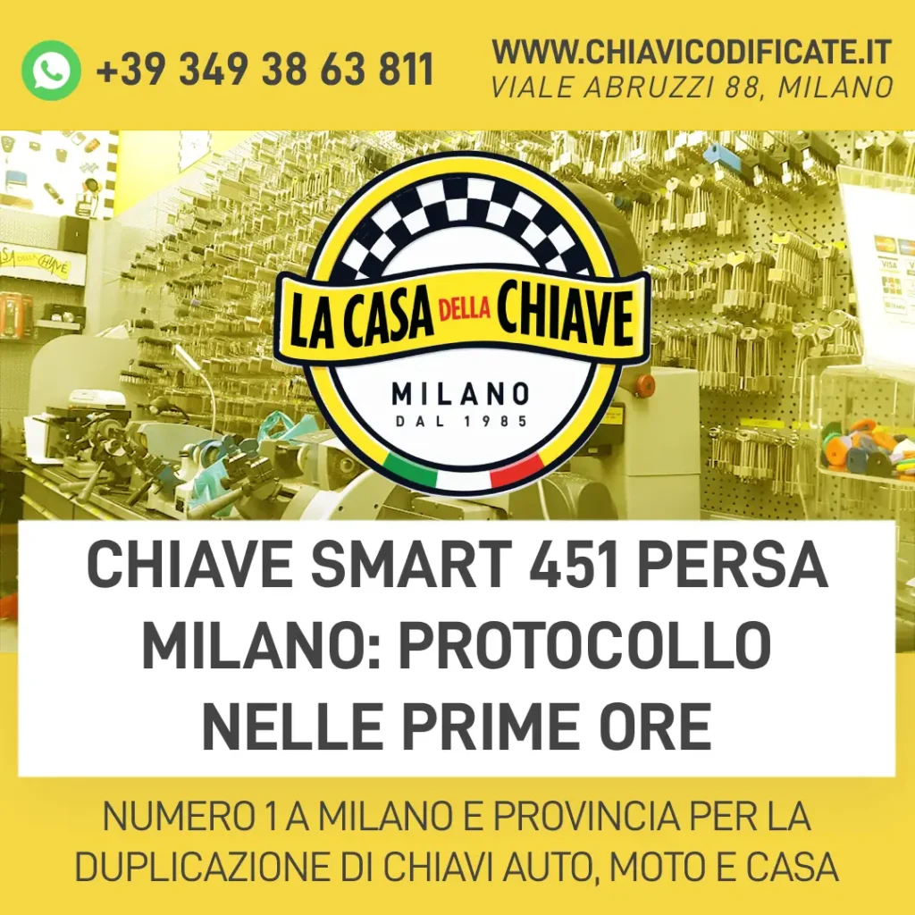 Chiave Smart 451 persa Milano: protocollo nelle prime ore